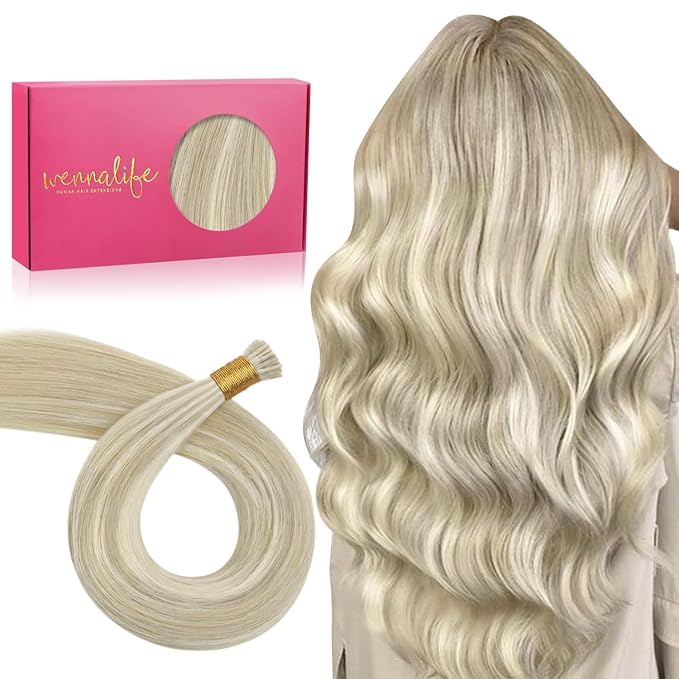WENNALIFE I Tip Hair Extensions Human Hair, 50g 50s 24 Inch Ash Blonde Highlighted Platinum Blonde Remy Itip Human Hair Extensions Invisible Itips Straight I Tips Fusion Extensions Real Human Hair