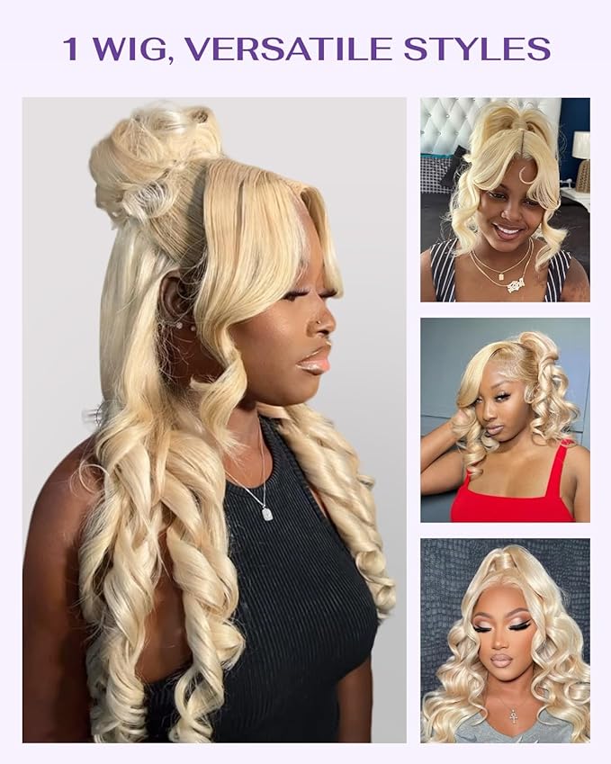 Hidden Strap Body Wave 360 613 Lace Front Wig Human Hair Glueless Wigs Human hair Pre Plucked Pre Bleached 180% Density Blonde Wig With Drawstring HD Full Lace Human Hair Wigs 26Inch
