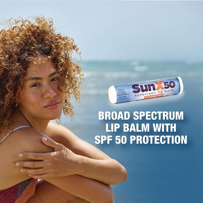 CoreTex Sun X 50 Lip Balm SPF 50 with Resealable Travel Bag - Pack of 15 Sunscreen Lip Balms (Protects Against UVA/UVB Rays) - Water Resistant Up to 80 Minutes and Free of Parabens & Oxybenzone