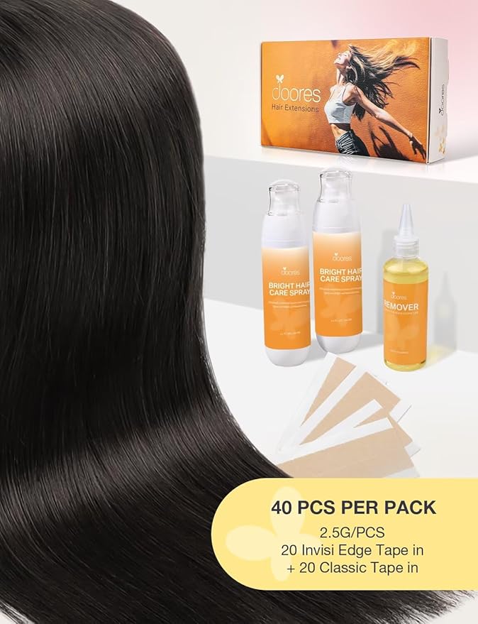 DOORES Invisi Edge Hair Extensions Tape in, Natural Black to Light Blonde 20 Injection Tape-ins with 20 Classic Tape-ins 100g 18 Inch, Injection Tape in Extensions Virgin Hair