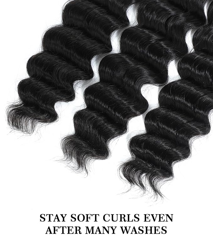 FASHION PLUS 15A Loose Deep Wave Human Hair Bundles with Closure (16 18 20+16") 5x5 HD Lace Closure With Bundles 100% Unprocessed Brazilian Loose Deep Wave Bundles Human Hair Natural Color
