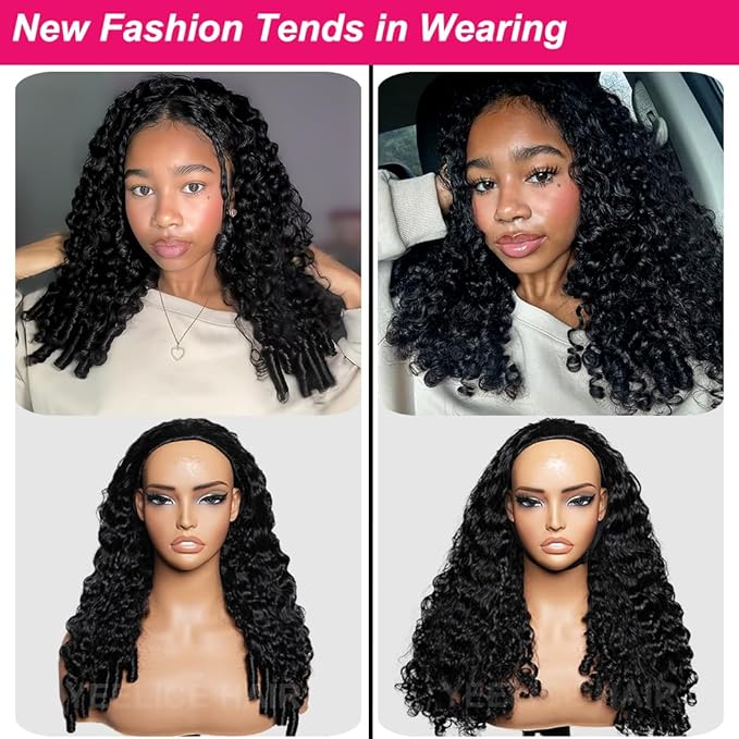 Half Wig Human Hair 200 Density Headband Wig for Black Women Afro Burmese Curly Glueless Wigs Human Hair with Drawstring 3 In 1 Flip Over Half Wigs Natural Black Color 22 Inch