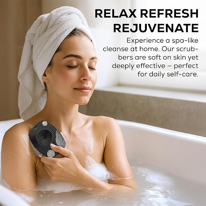 Silicone Body Scrubber – Exfoliating Shower Brush with Suction Handle & Hook, Soft Loofah for Men, Women, Babies, Gentle, Hygienic, Reusable - Graphite Black