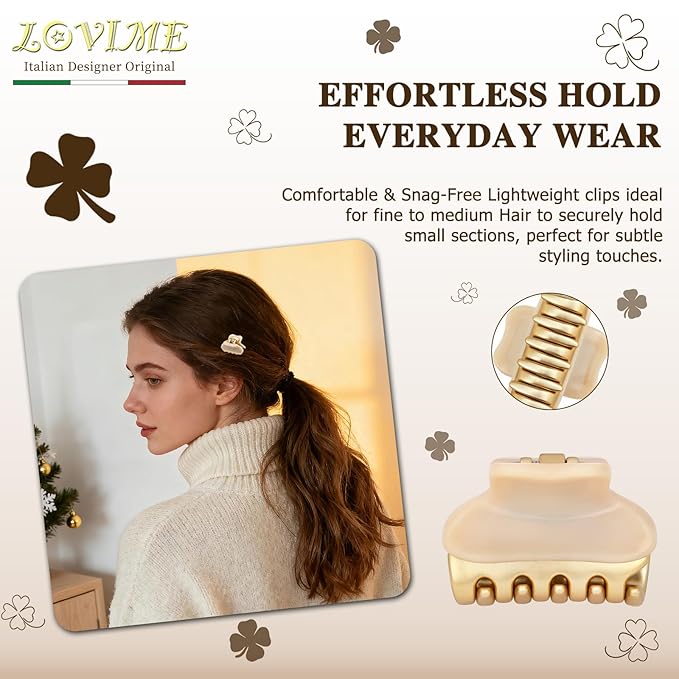 2026 Premium Durable Hair Claw Clip for Women, Original Italian Designed Strong Grip Hair Bang Clips for Thin Hair, No Slip Jaw Clips with Gift Box for Christmas Birthday Girls, 1.2" Beige Minimal