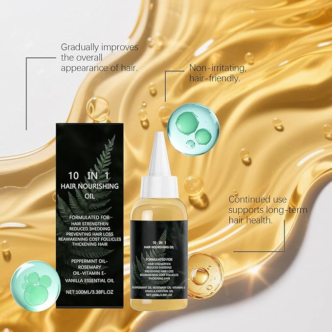 10 in 1 Hair Growth Oil, 10 in 1 Blend with Organic Rosemary, Wild Black Castor Oil & African Powder for Growth, Stronger Longer Hair For Women and Men(2PCS)