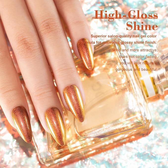 RARJSM Chameleon Nail Polish Gel Orange to Green Color Change Glitter GelPolish 15ML Multichrome Holographic Sparkle Shimmer Nail Gel Varnish Soak Off Curing Requires DIY at Home Salon