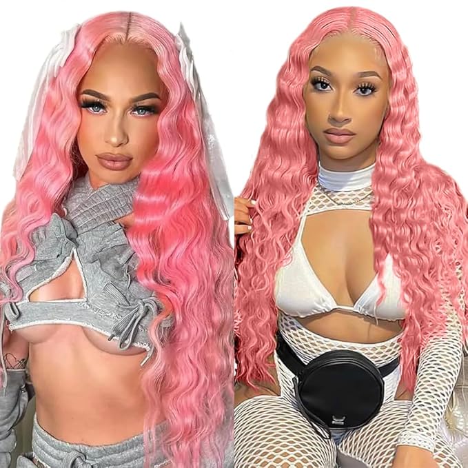 Freiuoke Hair Pink Human Hair Bundles Light Pink Deep Wave Bundle Double Weft Brazilian Virgin Soft and Skily Remy Hair 3 Bundles 20 22 24 Inch