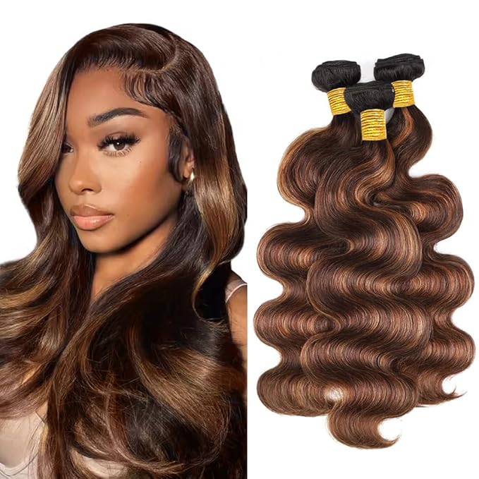 Brown Human Hair Bundles Highlight Body Wave Bundles 22 24 26 Inch Color 30 Human Hair Bundle Unprocessed Virgin Hair 3 Bundles