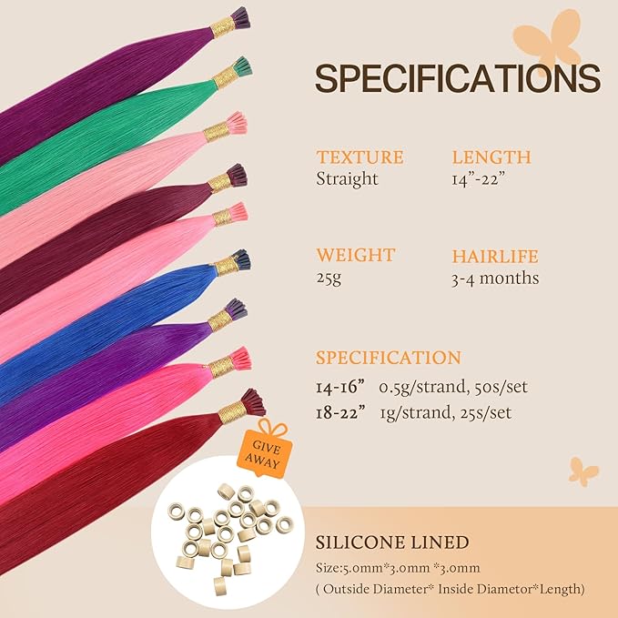 Doores I Tip Hair Extensions, Burgundy Red 18 Inch 25g, Natural Straight, Human Hair Extensions