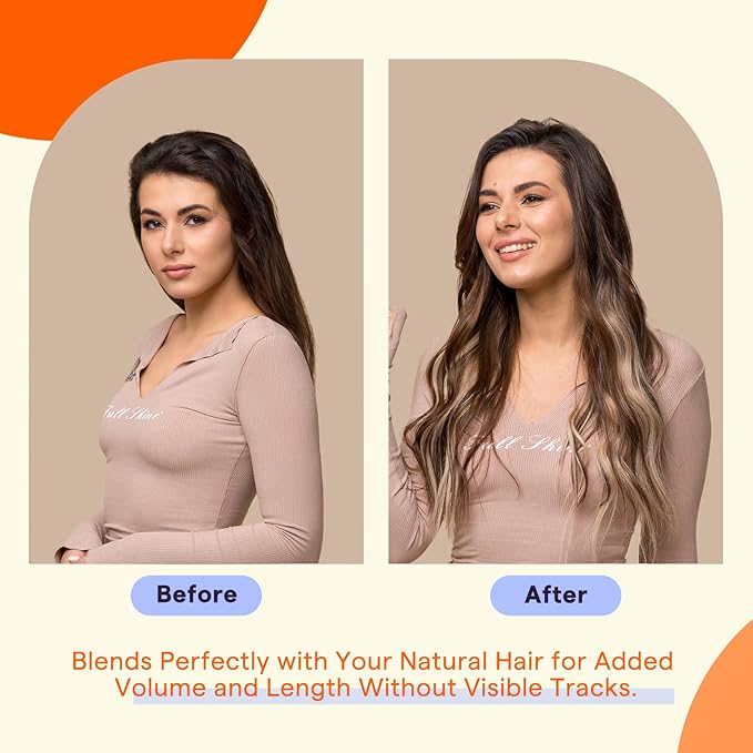 Full Shine Hair Extensions Real Human Hair Tape in 30 Grams Color 2 Fading to 8 Brown and 27 Blonde Seamless Skin Weft Short Remy Human Hair Extensions Tape in Balayage 12 Inch 20PCS for Party