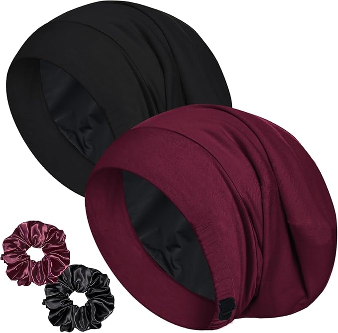 Sleep Cap Bonnet for Sleeping, Adjustable Cooling Ice Silk Lined Hair Bonnets for Natural Curly Braids Beanie Hat Women Men