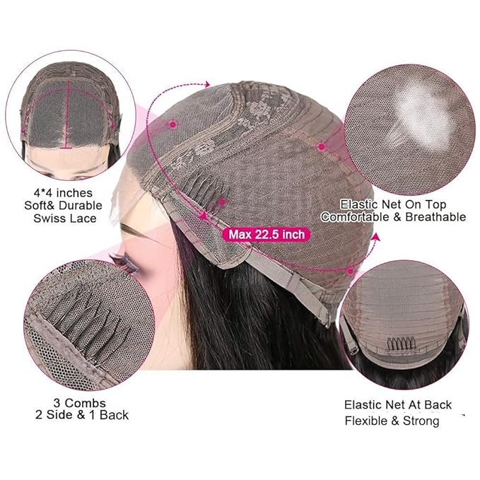 IUPin 4x4 Body Wave Lace Closure Human Hair Wigs Brazilian Lace Front Wigs Human Hair for Black Women 150% Density Pre Plucked Bleached Knots (20inch, Body Wave Wig)