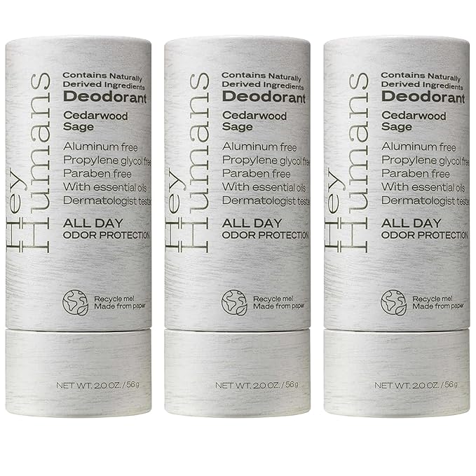 Hey Humans Deodorant, Aluminum Free Deodorant for Women and Men, Contains Naturally Derived Ingredients, All Day Odor Control, Refreshing Deodorant Essential Oils, Cedarwood Sage