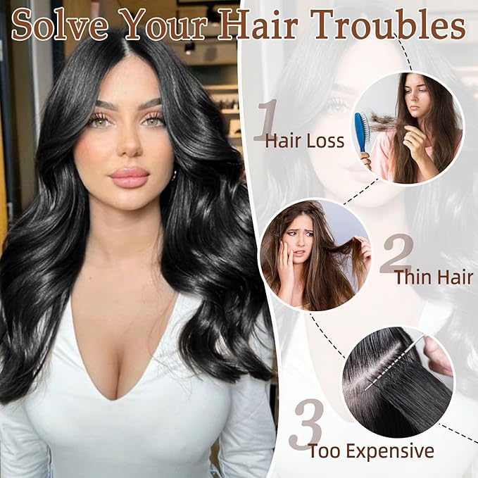 Vigorous Clip in Hair Extensions Black Long Wavy Hairpieces 20Inch Hair Extensions Clip Ins Soft Synthetic Hairpieces for Women (7Pcs)
