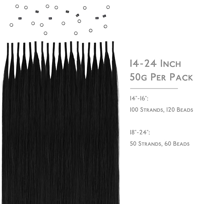 WENNALIFE I Tip Hair Extensions Human Hair, 50g 100s 16 Inch Jet Black Remy Itip Human Hair Extensions Invisible Itips Straight I Tips Fusion Extensions Real Human Hair