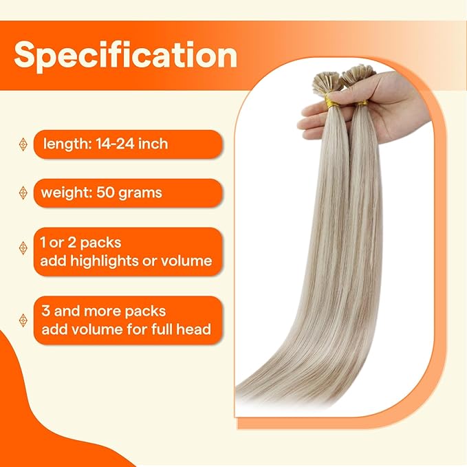 Full Shine Keratin Tip Hair Extensions Human Hair 24 Inch 50 Grams Ash Blonde and Bleach Blonde Ktip Human Hair Extensions Straight Extensions Soft Natural Hair for Women