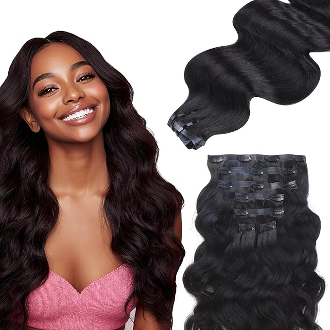 IDN BEAUTY Seamless Clip In Hair Extensions Human Hair, Body Wave 18 Inch 110g 7pcs Natural Black Real Virgin Human Hair Seamless Clip Ins For Black Women PU Weft Invisible Edge