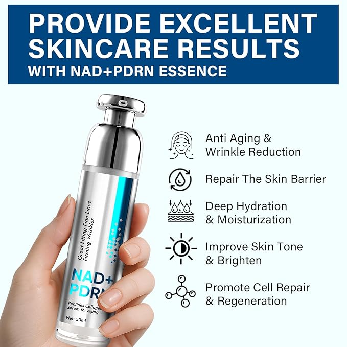 NADH+ PDRN Serum, Collagen Peptides Facial Serum for Reduce Wrinkles & Fine Lines, Anti-Aging & Improve Dullness