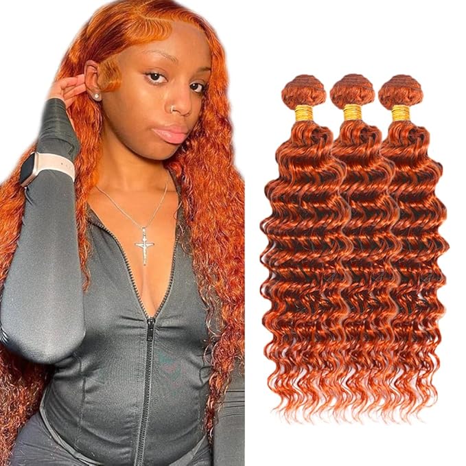 30 32 34 inch WuvuSnm 350 Human Hair Bundles Ginger Deep Wave Bundles Orange Deep Wave Bundle