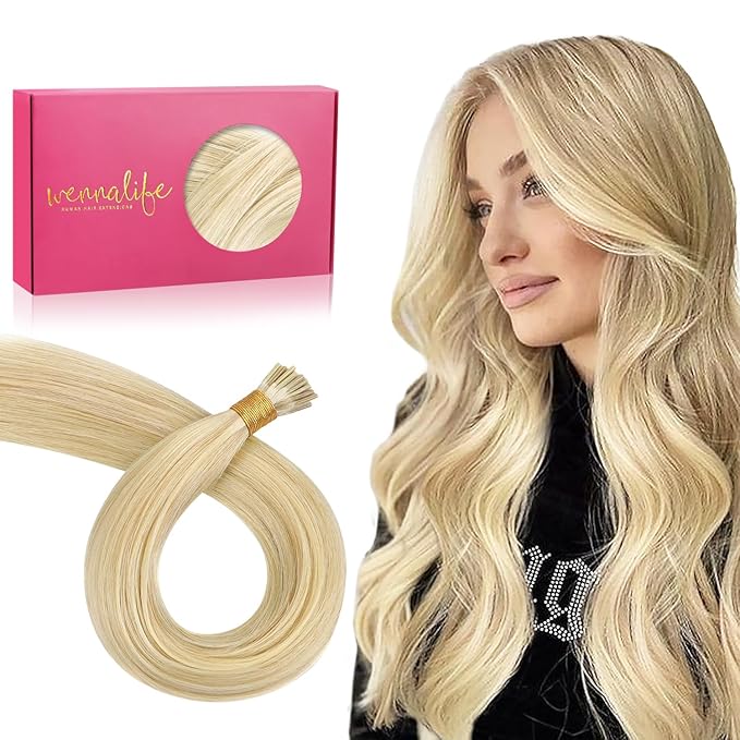 WENNALIFE I Tip Hair Extensions 24 Inch Light Blonde Highlighted Golden Blonde Remy Itip Human Hair Extensions, 50g 50s Invisible Straight Fusion for Women