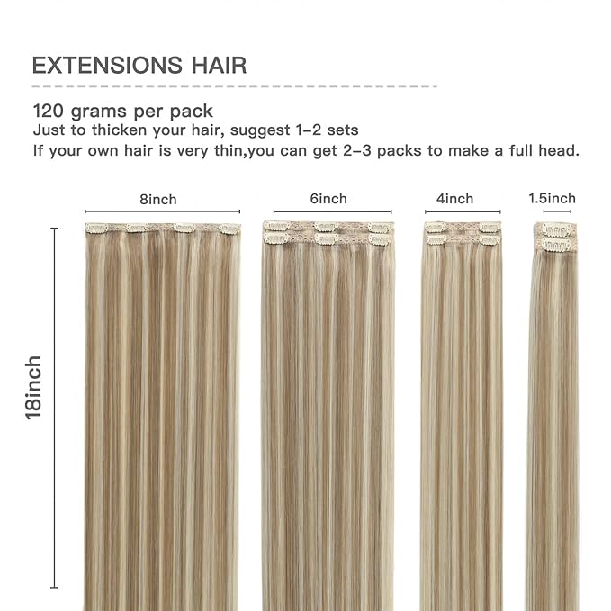 Clip in Hair Extensions Light Blonde Mix Golden Blonde Remy Clip on Hair Extensions Blonde Real Human Hair Clip in Extensions Double Weft 120g 7pcs 18inch