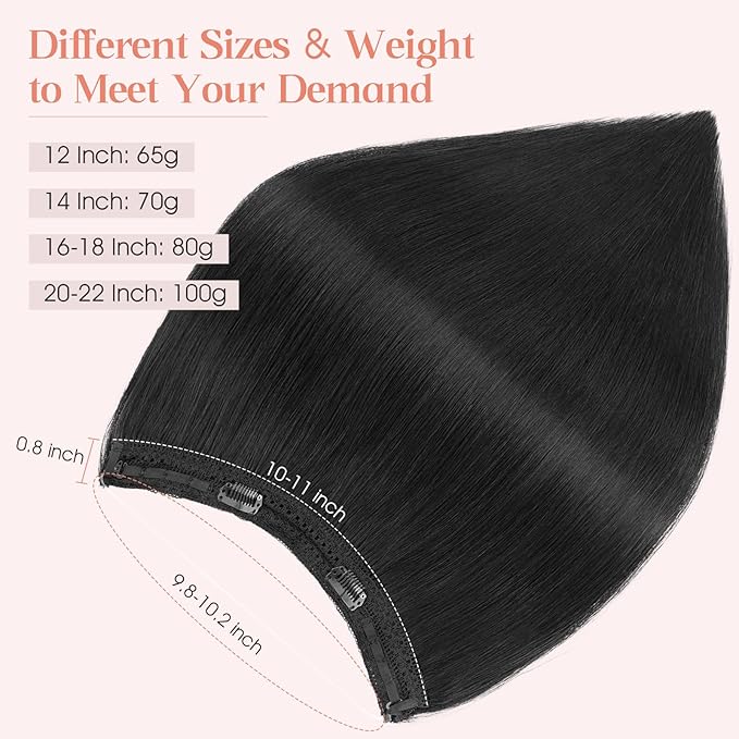 Hairro Wire Hair Extensions Human Hair, Fish Line Invisible Adjustable & Clips in Extensions Straight, 100% Real Hairpieces Seamless Blending for Women, 20 Inch 100g Jet Black