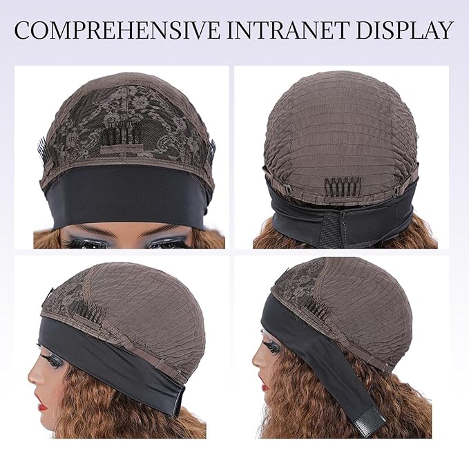 Highlight Headband Wig Human Hair Deep Wave Half Wig Human Hair 4/27 Honey Blonde Curly Headband Wigs for Black Woman Brazilian Glueless None Lace Front Wigs 180% Density Human Hair Wigs 20nch