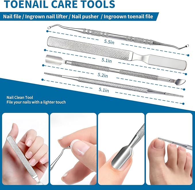 Professional Ingrown Toenail Tools 7-Piece Set – 360° Rotating Nail Clipper, Toenail Lifter & Wide Opening Nipper | Podiatrist-Recommended Foot Care Kit for Thick & Ingrown Nails