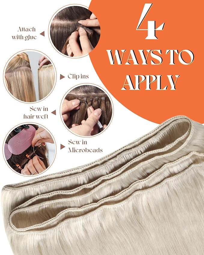 Sunny Hair Sew in Hair Extensions Platinum Blonde Weft Hair Extensions Human Hair Blonde Human Hair Extensions Sew in Double Weft Hair Bundles Can be Dyed 14inch 70g