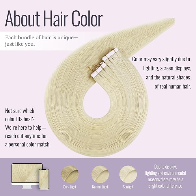 Fshine Blonde Tape in Hair Extensions Human Hair 60 Platinum Blonde Tape in Extensions 18 Inch Skin Weft 50 g 20 pcs, for Women, Ladies and Girls