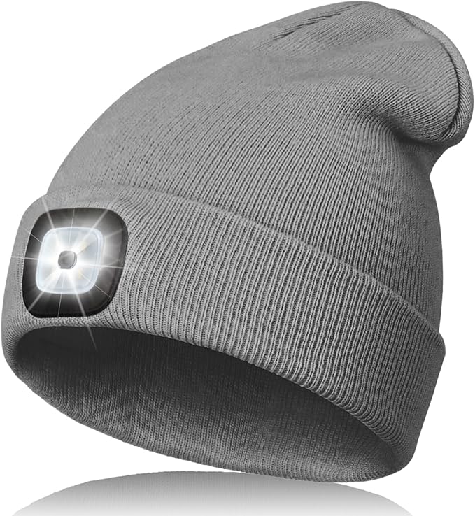 Unisex LED Beanie with Light, Rechargeable Headlamp Hat, Fathers Day Dad Gifts for Men, Warm Knitted Cap Birthday Gifts for Dad Adults Teens Men Women Him