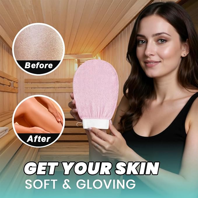Exfoliating Glove Pack of 4 – Deep Cleaning Exfoliating Body Scrubber- Exfoliating Gloves for Shower for Smooth Radiant Skin – Dead Skin Remover & Body Scrub Mitt for Skin Cell Renewal