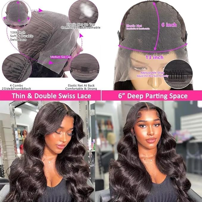 28 Inch Body Wave Lace Front Wigs Human Hair 13x6 HD Lace Front Wigs Pre Plucked 180 Density Brazilian Virgin Human Hair Lace Front Wigs with Baby Hair for Women