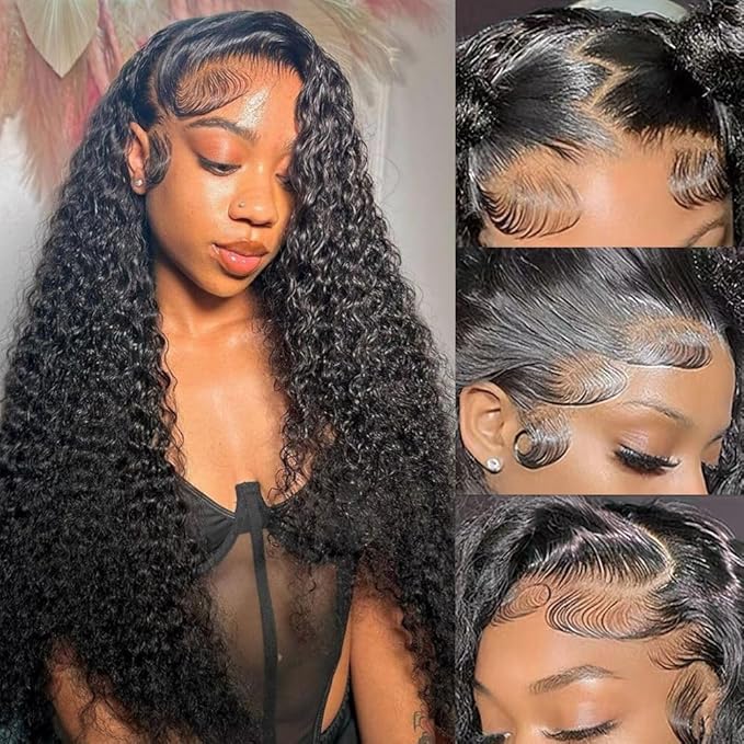 13x6 Deep Wave Lace Front Wigs Human Hair 26 Inch 200% Density Deep Curly Hd Lace Frontal Wig 13x6 Glueless Hd Lace Front Wigs Human Hair Pre Plucked Natural Black