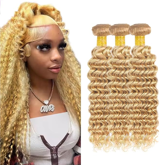 26 26 26 inch Blonde Bundle 613 Deep Wave Bundles P27/613 Human Hair 3 Bundles Blonde Human Hair Bundle 300g