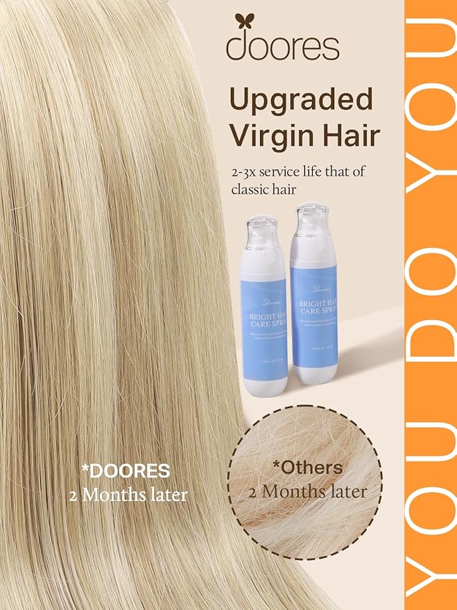 DOORES Tape in Hair Extensions, Dark Blonde Highlighted Bleach Blonde 20 Inch 50g 20pcs, Human Hair Extensions Tape in Straight Natural Hair Remy Natural Hair