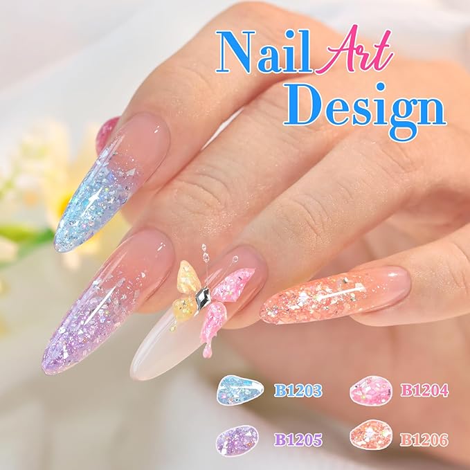 Double Rhythm 0.5Oz Glitter Gel Polish Same Color Same Bollte Shimmer Reflective Color for Nail Art Salon DIY Soak Off 15ml Nail Lamp Gel Polish at Home (Shell Pink-B1204)