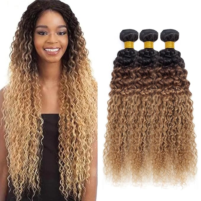 Ombre Blonde Human Hair Bundle 1B/4/27 Water Wave Weave Brazilian Virgin Remy Hair 3 Bundles 16 18 20 Inch t1b/4/27 Wet and Wavy Human Hair Extensions