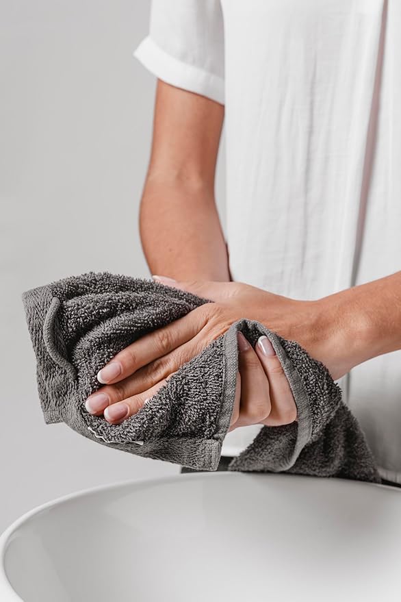 BIOLINEN Cotton Washcloth Towel Set, 12"x12", Pack of 24, Ultra Soft, 100% Cotton, Multi-Purpose Rags (Grey, 12 x 12-24 Pack)