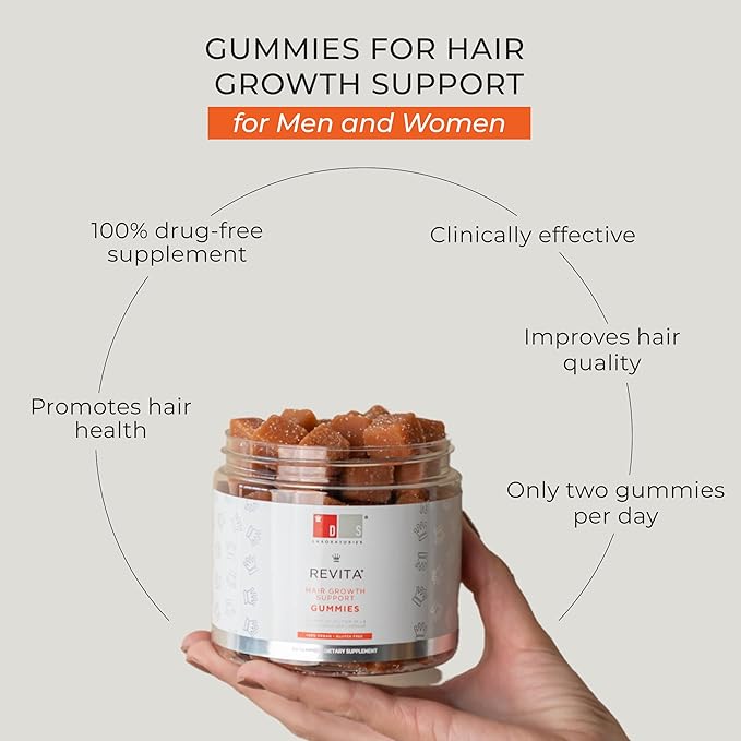 DS Labs Revita Hair Vitamin Gummies - Support for Thicker, Fuller Looking Hair, With Biotin, Zinc, Vitamin D, Iron, Magnesium & Melatonin, Vegan, Gluten-Free, Gelatin-Free, 60 Gummies