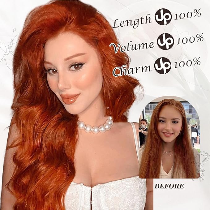 BARSDAR Copper Clip in Hair Extensions - 20 Inch 6PCs Full Head Beach Wavy Clip in Hair Extensions for Women - Voluminous Thick Soft Synthetic Hairpieces Daily Party Halloween- Cowboy Ginger Copper