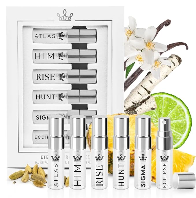 Eternal Discovery Set Men's Modern & Niche 6x3ml Sample Sprayers - Long-lasting - Clean Ingredients - Eternal Aventus - Eternal Him - Eternal Rise - Eternal Hunt - Eternal Sigma - Eternal Eclipse