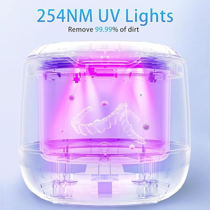 Ultrasonic Retainer Cleaner,42kHz Dental Cleaning Pod for Dentures, Braces, Mouth Guards, Night Guard, Toothbrush Heads, Jewelry, Aligner, UV Cleaner (White)