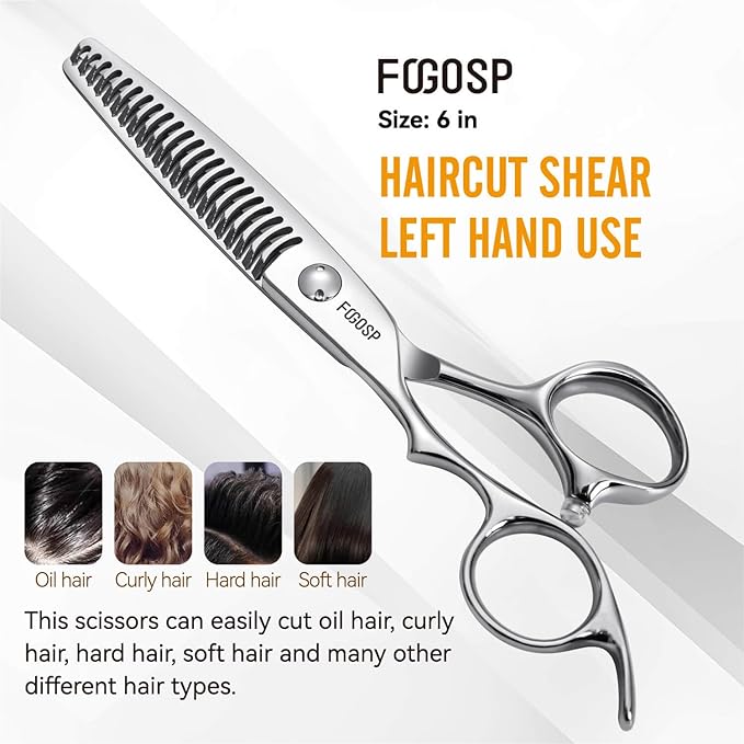 Left Handed Hair Thinning Scissors 6” Professional Barber Scissor Japan VG10 CNC Ultra-Precise Cuts, Razor Sharp Blades 22 Teeth Thinner Hair Shears for Women & Men 30% Thinning Rate