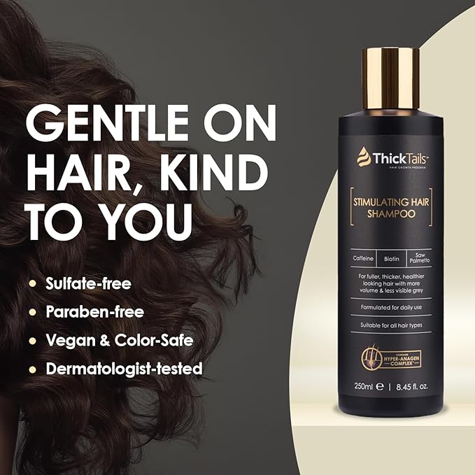 ThickTails Stimulating Hair Growth Shampoo for Women | Sulphate-Free Caffeine & Biotin Formula | Encourages Fuller-Looking Hair | Supports Scalp Health | Colour-Safe & Hydrating