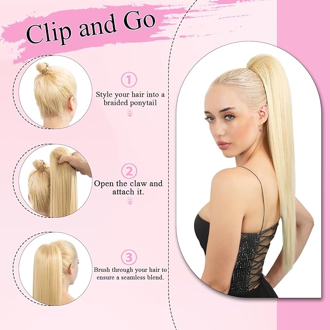 Ponytail Extension, 24" Long Straight Claw Clip Ponytail Extension clip on ponytails hair clip Hair claw clip Fake Ponytail Hairpieces for Women – Dark Brown with Copper Red End