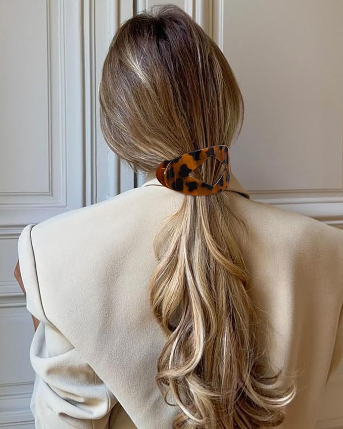 6 PCS French Flat Hair Clips for Women 2 Styles Large Matte Flat Claw Clips Strong Hold No-Slip French Hair Barrettes for Thick Thin Hair(Leopard 2 + Brown 2)