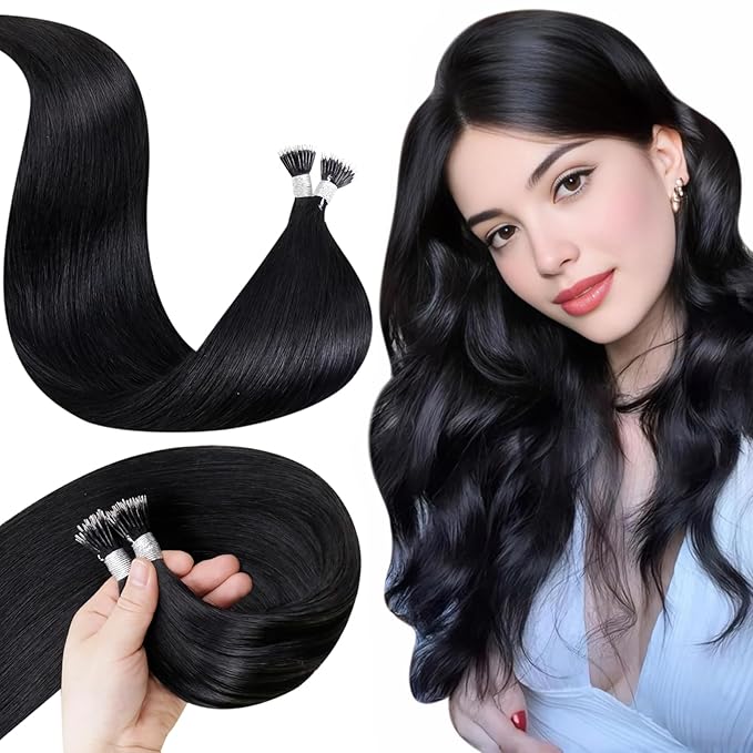 LaaVoo Nano Bead Hair Extensions Real Human Hair Black 24 Inch Nano Hair Extensions Human Hair Jet Black Nano Rings Human Hair Extensions Silky Straight 50g 50s