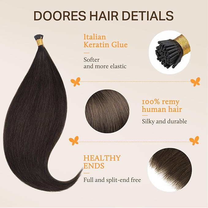 DOORES I Tip Hair Extensions - Light Dark Brown Remy Hair, 24 Inch, 50g/50s, Silky Straight, Cold Fusion for Women