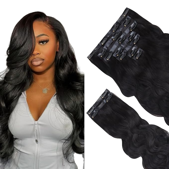 IDN BEAUTY Seamless Clip In Hair Extensions Human Hair, Body Wave 16 Inch 130g 9pcs Natural Black Real Virgin Human Hair Seamless Clip Ins For Black Women PU Weft Invisible Edge